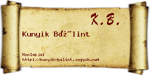 Kunyik Bálint névjegykártya